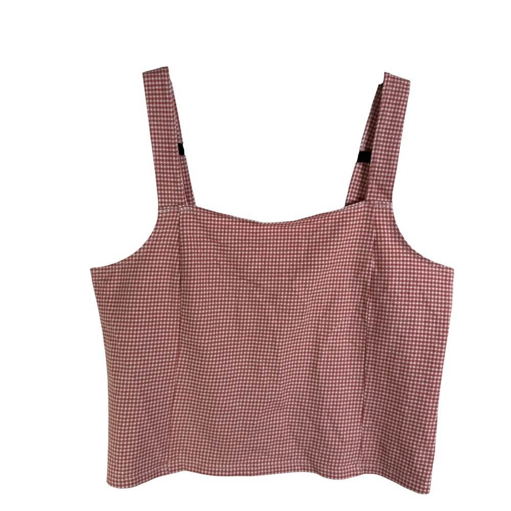 American Eagle Red-Orange Gingham Cropped Cami Top Square Neck Large